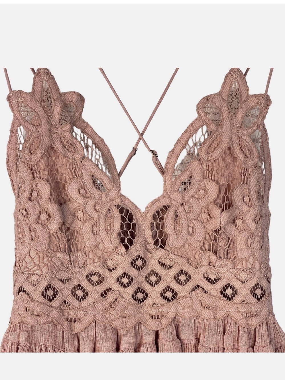 Free People Dusty Mauve Crochet Ruffle Cami Size XS NEW With Tags! Retail $68. - Picture 6 of 10